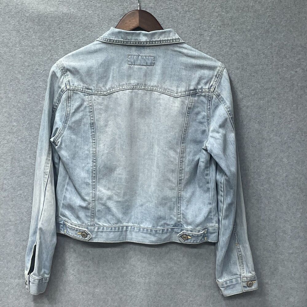Old Navy Cropped Denim Jacket Women Medium Light Wash Fitted Trucker Jean - Picture 5 of 8
